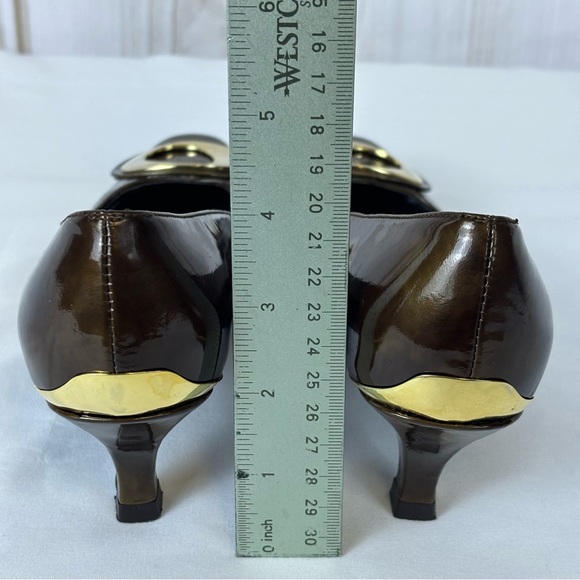 Stuart Weitzman Copper Brown Gold Swirl Pumps Kitten Heel Leather Heels Size 5.5 - Picture 16 of 16